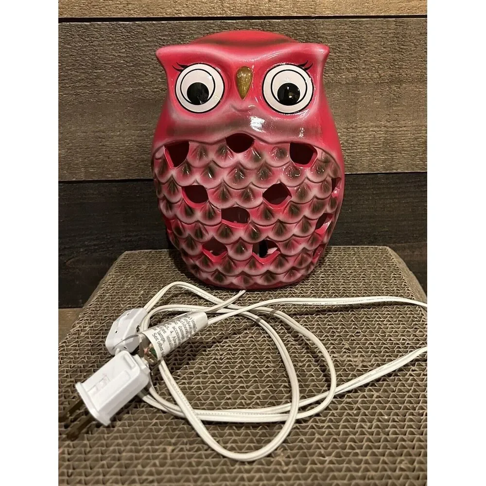 Vintage Red Owl Accent Table‎ Lamp Ceramic 8